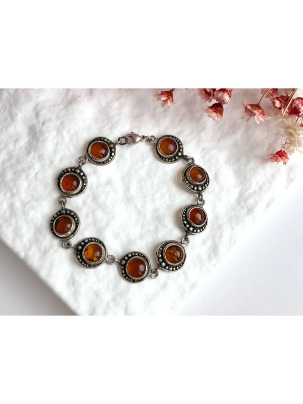 Natural Baltic Amber Modernist Chainlink Sterling Silver 925 Vintage Bracelet